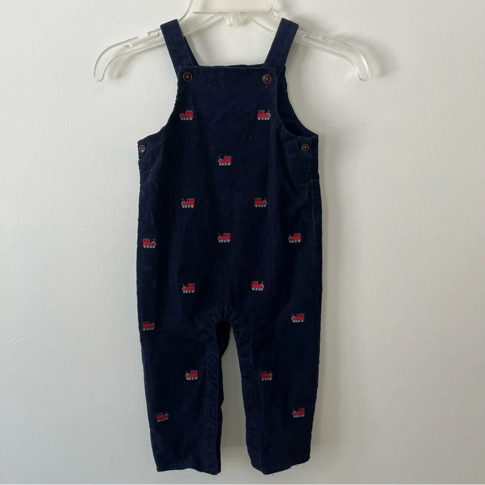 Boys Janie & Jack Corduroy Overalls 12-18m Blue Embroidered Trains